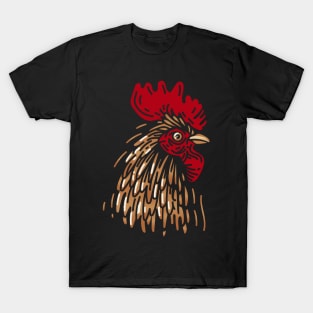 Minimalist Style Red and Gold Rooster T-Shirt